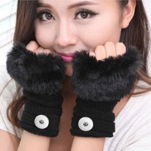 Winter Fingerless black Gloves  Snap Button Fashion Accessories Charms Jewelry for 20MM Snaps button jewelry wholesale