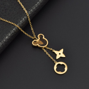 Stainless steel leather Mickey pendant necklace bracelet earrings