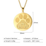 Stainless steel claw print cat dog house forest round pendant necklace