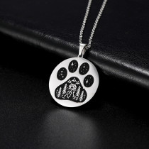 Stainless steel claw print cat dog house forest round pendant necklace