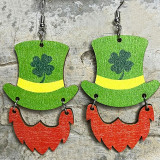 St. Patrick's Day Lucky Grass Green Rainbow Beard Irish Wooden Earrings