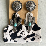 Animal grain leather jewelry Bohemian horse hair pumpkin flowers cactus turquoise fashion earrings
