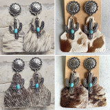 Animal grain leather jewelry Bohemian horse hair pumpkin flowers cactus turquoise fashion earrings