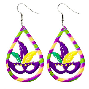 Carnival Colorful Festival Jewelry Earrings Shiny Exaggerated Mask Water Drop Hollow Earrings