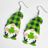 St. Patrick's Day gnome lucky grass green Irish Day wood print earrings