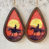 Water drop simple earrings Western denim cork texture crack cactus wood frame earrings