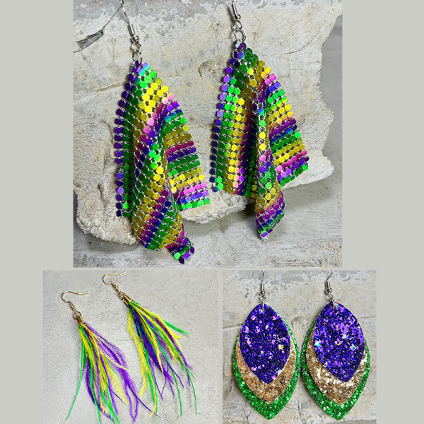 Mardi Gras Eye catching Exaggerated Accessories Earrings Shiny Gretel Feather Metal Mesh Earrings