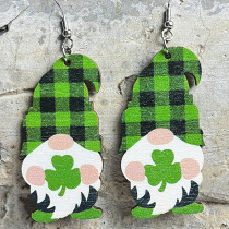 St. Patrick's Day gnome lucky grass green Irish Day wood print earrings