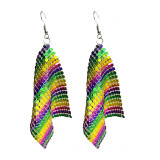 Mardi Gras Eye catching Exaggerated Accessories Earrings Shiny Gretel Feather Metal Mesh Earrings