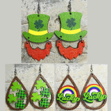 St. Patrick's Day Lucky Grass Green Rainbow Beard Irish Wooden Earrings
