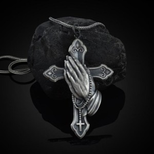 Metal Prayer Hand Vintage Necklace Ancient Silver Faith Men's Pendant