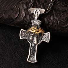 Metal Crown Cross Belief Face Necklace and Pendant