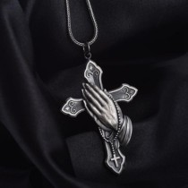 Metal Prayer Hand Vintage Necklace Ancient Silver Faith Men's Pendant