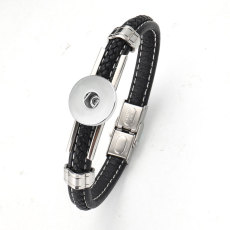 Stainless steel woven genuine leather Bracelets 20MM Snaps button jewelry wholesale