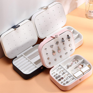 Portable girl jewelry box necklace ring earring storage box double layer household jewelry box jewelry box