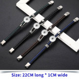 Stainless steel woven genuine leather Bracelets 20MM Snaps button jewelry wholesale