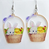 Easter Earrings Rabbit Flower Basket Lovely Print Egg Chicken Spring Flower Earrings