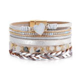 Love pendant antique hand woven leather strip multilayer diamond inlaid irregular natural gravel bracelet
