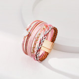 Love pendant antique hand woven leather strip multilayer diamond inlaid irregular natural gravel bracelet
