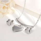 Stainless steel heart-shaped necklace earring set