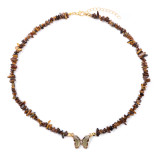 Natural Stone Gravel Necklace Butterfly Gem Necklace