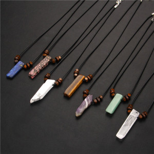Natural stone crystal necklace Women's irregular flat tube pendant Chain chain length 45CM
