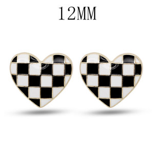 12MM metal black and white checkerboard love snap button charms