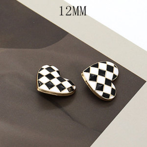 12MM metal black and white checkerboard love snap button charms