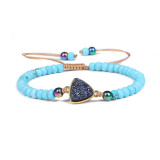 Natural stone wheel beads bracelet adjustable woven bracelet