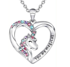 Unicorn Colorful Heart shaped Pony Pendant Necklace Bracelet Earnail Ring