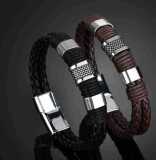 Men's magnetic clasp bracelet PU alloy woven leather bracelet