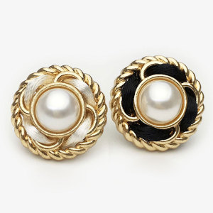 22MM Metal round pearl black diamond snap button charms