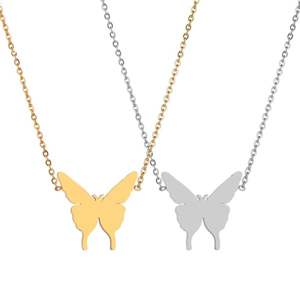 Stainless steel three-dimensional butterfly pendant necklace