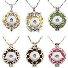 20MM Snaps button jewelry wholesale Love Flower Metal Aromatherapy/Essential Oil Diffuser perfume Bead Chain Pendant