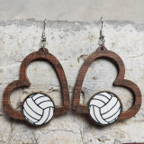 Love Sports Earrings Football Baseball Rugby Basketball Tennis Volleyball Wooden Earrings Geometric Hollow