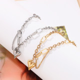 Stainless steel heart-shaped pendant adjustable necklace bracelet set