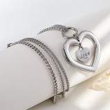 Stainless steel hollowed-out heart-shaped LOVE necklace+two sets of earrings