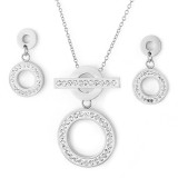Stainless steel circle full diamond earring necklace set
