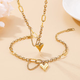 Stainless steel heart-shaped pendant adjustable necklace bracelet set