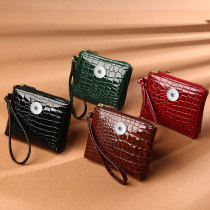 PU solid color alligator mini zipper zero wallet card coin bag suitable for 20MM snap button charms