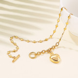 Stainless steel heart-shaped T-shaped buckle bracelet necklace set
