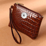 PU solid color alligator mini zipper zero wallet card coin bag suitable for 20MM snap button charms