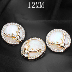 12MM deer Metal round diamond  snap button charms