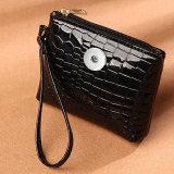 PU solid color alligator mini zipper zero wallet card coin bag suitable for 20MM snap button charms