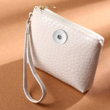 PU solid color alligator mini zipper zero wallet card coin bag suitable for 20MM snap button charms