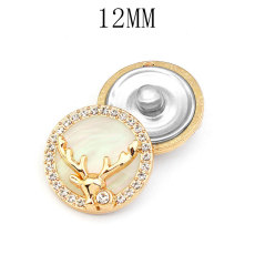 12MM deer Metal round diamond  snap button charms