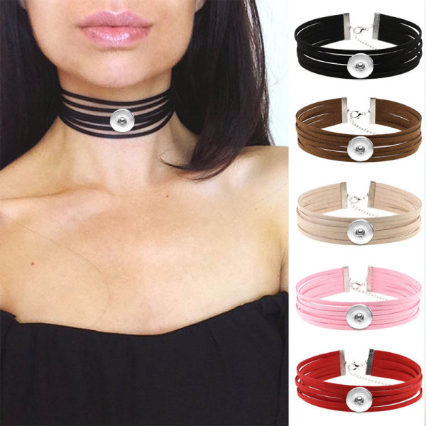 Gothic neck chain multi-layer flannelette necklace short collarbone chain suitable for 20MM Snaps button jewelry wholesale