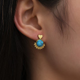 Stainless steel turquoise eye love earrings