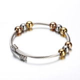 Adjustable spring twist chain stainless steel tricolor bead bracelet