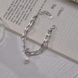 Stainless steel pearl round pendant splicing chain bracelet